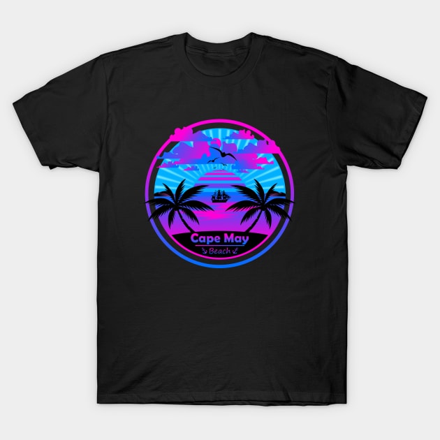 Cape May Beach, Palm Trees Sunset, New Jersey Summer T-Shirt by Jahmar Anderson